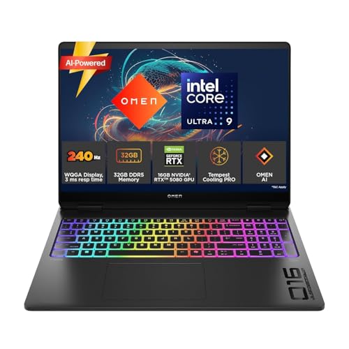 HP Omen 16 Max, Intel Core Ultra 9 275HX processor,16GB NVIDIA RTX 5080 Gaming AI Laptop (32GB DDR5,1TB SSD) 60-240 Hz,3Ms,IPS,WQXGA,16''/40.6Cm,Win11,M365* Office24,Black,2.68Kg,RGB Backlit, Ah0076Tx