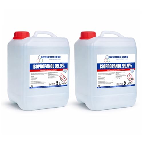 Ravensberger Chemie Isopropanol 99 9% IPA Isopropylalkohol Reinigungsalkohol zum Entfetten & Reinigen Lösungsmittel für Elektronik Glas Auto & Werkstatt (2 x 5 Liter)