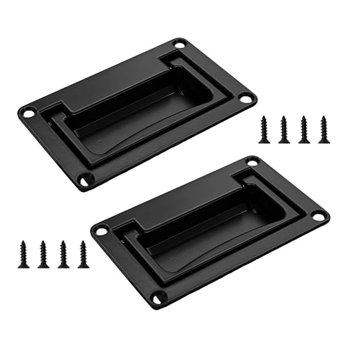 bociloy 2Pcs 4.37"x2.74" Black Zinc Alloy Recessed Pull Handle, Flush Lift Handle for Toolbox Cabinet Drawer, Heavy Duty Recessed Door Handle for Deck Hatch Access Door Kitchen Hardware