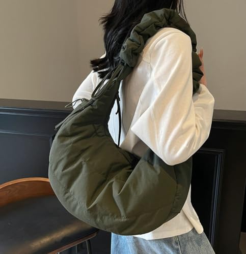 Cozy Crescent Tote Bag Vintage Canvas Drawstring Shoulder Purse Spacious Multi-Pocket Hobo Bag for All Seasons3