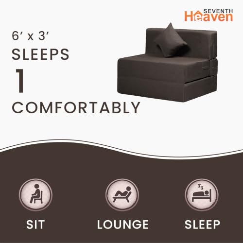 Image of Seventh Heaven Rejioce 1 Seater 6 * 3 Jute Fabric Washable Cover Sofa Cum Bed with 1 Cushion 1 Seater Single Foam Fold Out Sofa Cum Bed (Finish Color - Brown Delivery Condition - Pre-Assembled)