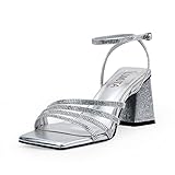 silver glitter steve madden heels 💎Die prominente Form des Designs macht die quadratische Zehe Fersen geeignet für Frauen von fast allen Altersgruppen und ob es mit T-Shirt, kurz, Kleider, Röcke,, Jeans. es kann leicht kontrolliert werden. Diese Riemchensandalen für Frauen ist perfekt für Sommerkleid.