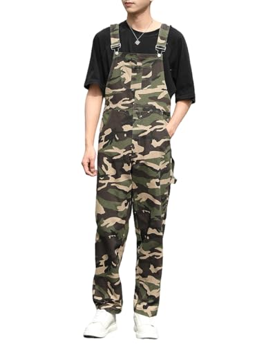 Dcincell Mens Camo Bib Overalls Loose Fit Camouflage Coveralls Fashion Casual Workwear Lightweight Jumpsuit with Pockets Camo 36