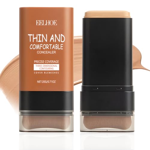 Borrador de base natural 2 en 1 con pincel para base de maquillaje 20 G, base de maquillaje multifuncional, base de crema mate, portátil, ligero, tono de piel uniforme, adecuado para todos los tipos