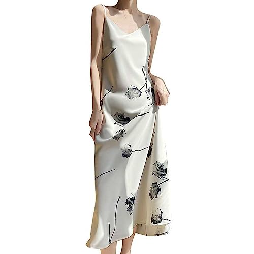 Robe mi-longue en satin de soie tie-dye floral et col en V