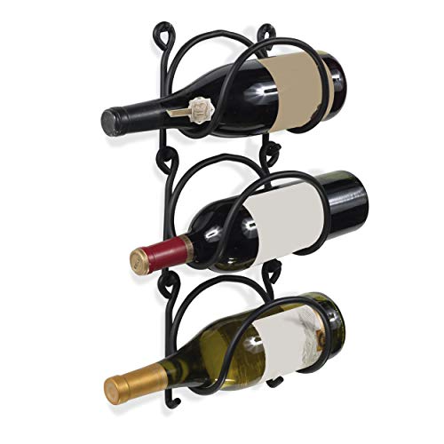 wall hung wine rack - Wallniture Wrought Iron Wine Rack – Wall Mount Bottle Storage Organizer – Rustic Home Decor Set of 3