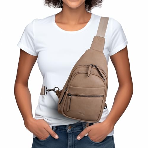 Image of Alldaily Large Sling Bag for Women Crossbody Purse Leather Fashionable Trendy Chest Bag for Travel, Fanny Pack (Beige)