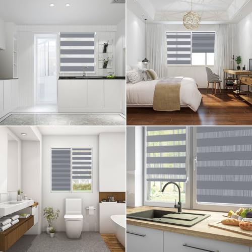 Sekey Doppelrollo Klemmfix ohne Bohren für Fenster, Doppelrollo 85 cm breit, Duo Rollo Jalousie Sonnenschutz, 85x130cm, Grau – Ansicht 2