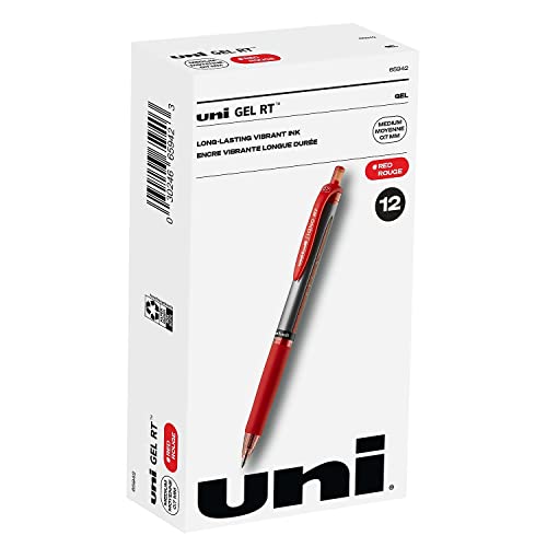uni-ball 65942 Signo Gel Rt Roller Ball Retractable Gel Pen, Red Ink, Medium, Dozen