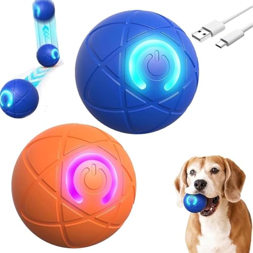 2-Pack Automatic Interactive Dog Toy, Self-Rolling Ball with Vibrating and Jumping Action for Small and Medium Dogs and Puppies, USB Rechargeable with LED Light, Indoor and Outdoor Pet Toy