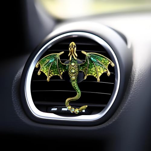 Image of 2 Pcs Bling Dragon Car Air Freshener Vent Clips, Crystal Rhinestone and Enamel Dragon Air Vent Clips Car Diffuser Cute Car Interior Decoration Accessories for Women Gift (Green Purple)