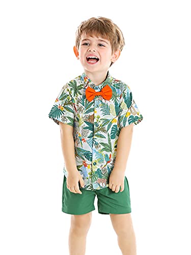 Junneng Toddler Baby Boy Shorts Sets Hawaiian Outfit,Infant Kid Leave Floral Short Sleeve Shirt Top+Shorts Suits (12-18 Months, Light Green) #TOP1