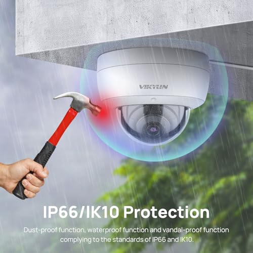 Image of VIKYLIN 4K 8MP PoE IP Dome Camera Outdoor /Indoor,4K PoE Vandal Dome Security Camera with Human Vehicle Detection,2.8mm Lens,98ft Night Vision,Built-in Mic,IK10 /IP67,NDAA Compliant(Not PTZ),White