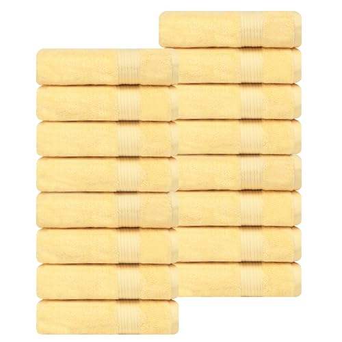 Ample Decor Bath Towels Pack of 16 600 GSM 100% Cotton, Absorbent Soft Premium Quality Machine Washable, Oeko Tex Certified, for Bathroom, Hotel, Spa, Gym, Kitchen - Yellow - 30 X 54 Inch