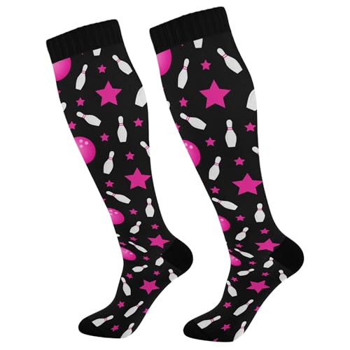 Fisyme Bowling Pink Stars Socks for Men Women Warm Comfort Athletic Crew Running Hiking Cycling Compression Socks