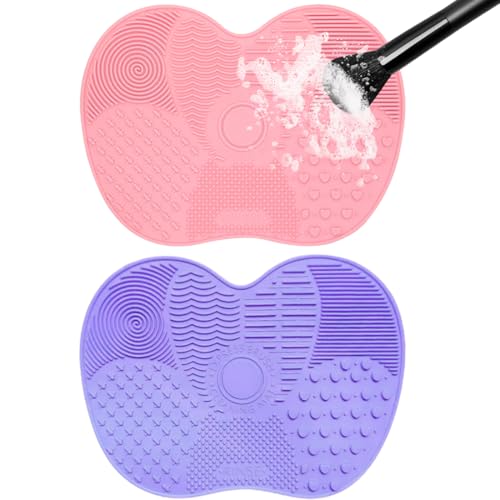 2 piezas Alfombrilla de silicona para limpiar brochas de maquillaje Alfombrilla de silicona para limpiar brochas de maquillaje Herramienta para limpiar brochas cosméticas Rosa Morado