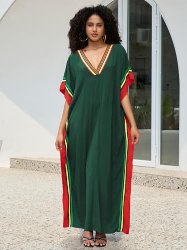 Image of KECVOT Kaftan Dresses for Women V-Neck Print Swimsuit Cover Up Plus Size Beach Caftan Lounge Dress