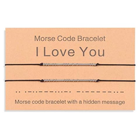 BOCHOI I Love You Morse Code Bracelets for Couple Friends Best Friends Girlfriend Boyfriend Friendship Secret Message Handmade Bracelet Jewelry Gift for 2 Sister Teens Women Men Birthday Cover