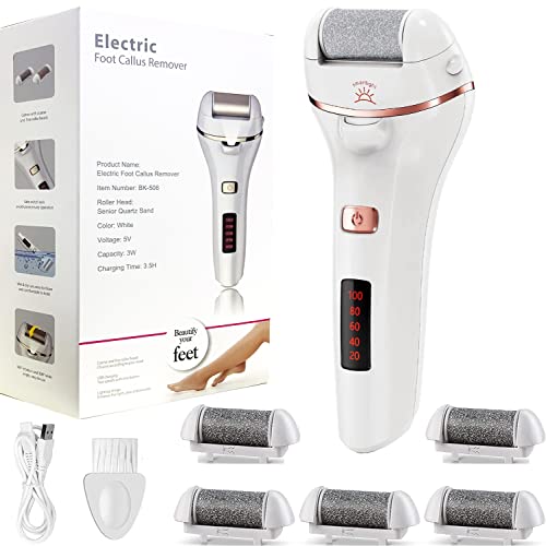 Befol Rapeuse Pieds Electrique Rape Pieds Pédicure Professionnel 5 Rouleaux de Remplacement Rechargeable Electrique Lime Ponceuse Soin Pied Anti-callosité Electric Foot File Cover