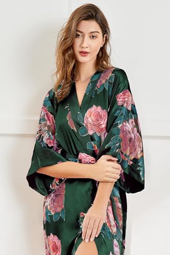 Image of BABEYOND Women's Kimono Robe Long Satin Silky Floral Lightweight Bridesmaid Wedding Bachelorette Party Robe
