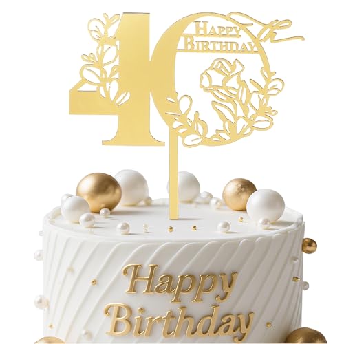 Coucoland Happy Birthday Cake Toppers - Acrylic 40th Birthday Cake Topper Anniversary Theme Party Cake Decorations 1 Pc