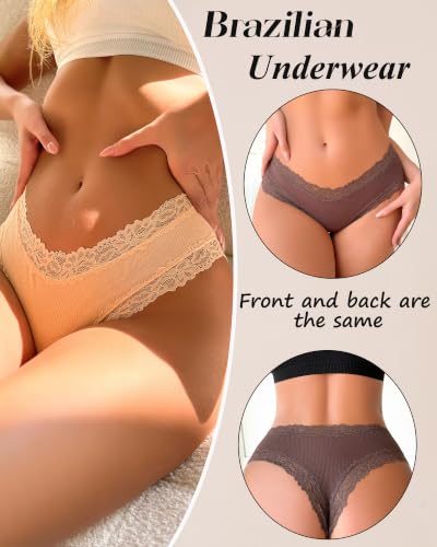 Image of Sth Big Womens Cotton Underwear Sexy Lace Brazilian Panties Soft Breathable Cotton Bikini for Ladies 6 Pack