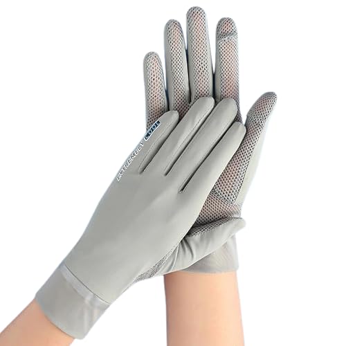 Bawnhaw Sun Gloves for Women UPF 50+ UV-Protection Summer 2-Fingers-Flip Thin Ice-Silk Breathable Mesh Cooling Running Gloves Grey