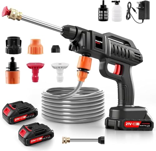 Image of Teodute Cordless Pressure Washer, 1500W 21V Portable Power Washer, Rechargeable Battery Pressure Washer with 5M Hose & 3 Nozzles, Electric Pressure Washers Gun for Car Patio Garden Cleaning Watering