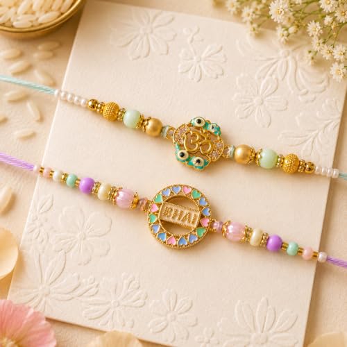 Image of Set for Brother Set of 2, Designer Peacock Rakhi for Brother Boy Men, Premium Kalash Raki for Bhaiya, Traditional Rakshabandhan Rakhis with Best Wishes Card and Tillak Set, Thread (mn)