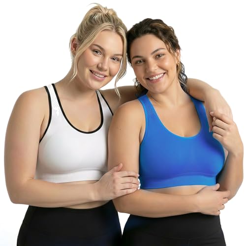 Image of Under Control Plus Size Sport Bras for Women Large Bust Seamless Racerback Padded Yoga Workout Bras Black White Pack 1X-2X-3X
