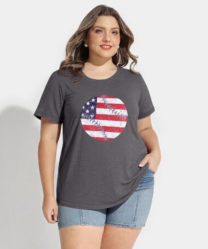 Image of CARCOS Plus Size Tops for Women Short Sleeve Shirt Summer Star /Leopard /Tie Dye /Flower Crewneck Pullover Tunic XL-5XL