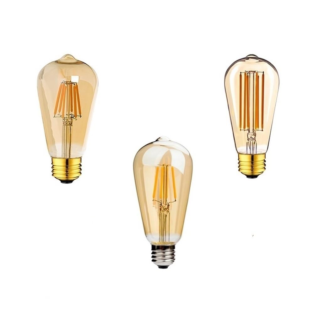 YSJX lighting, Paquete de 10 bombillas de filamento LED AC220V E27 ST64 4W/6W bombilla LED Edison lámparas de iluminación decorativas con forma de vidrio dorado ámbar Bombillas para el hogar(ST64G 4W)