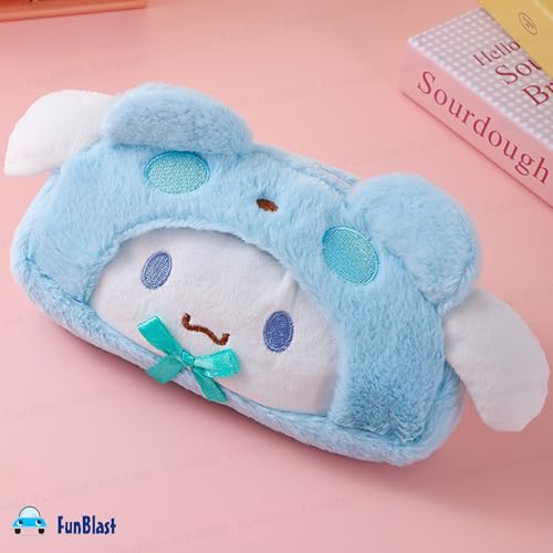 Image of FunBlast Fur Pencil Pouch for Girls - Cute Cartoon Animal Pouch, Multi-Purpose Zipper Case for School Kids, Cosmetic Pouch for Girls, Coin & Travel Pouches for School /Office (Blue-)