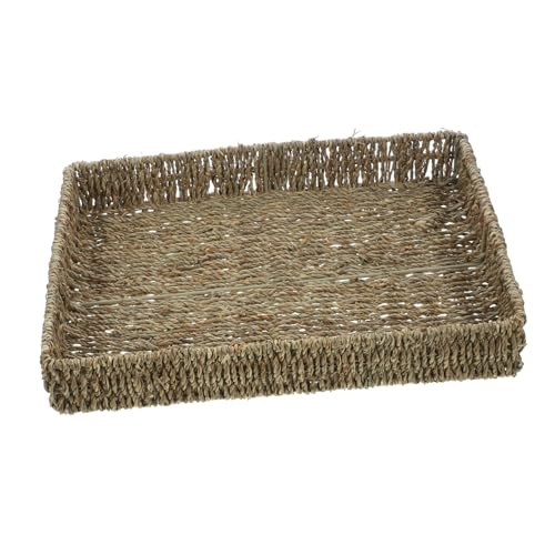 OKUMEYR 1Pc Woven Seagrass Storage Basket for Home Decor Light Brown Fruit and Bread Display Tray Compact Lightweight Household Organizer for Picnics and Storage