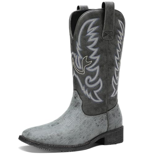 TruVeld Men's Square Toe Western Cowboy Boots with Side Zipper – Classic Western Style & Easy Slip-On