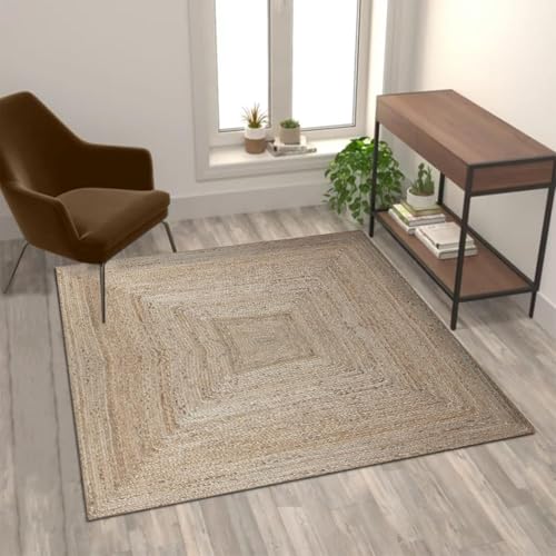 Tapete Kilim cuadrado 91x91 cm en yute natural miniatura 2