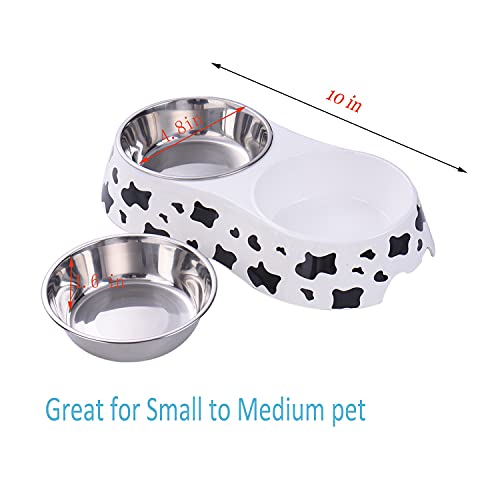 Image of Pet Double Bowl Stainless Steel-Cow Type Pet Elevated Feeder Bowl for Dogs Cats (M (10 * 4.8 * 1.6 in))