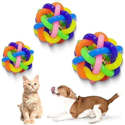 LIEVUIKEN 2 Pieces Pet Chew Toys Dog Colorful Bouncy Rubber Balls with Bell for Small, Medium and Large Dogs Cover