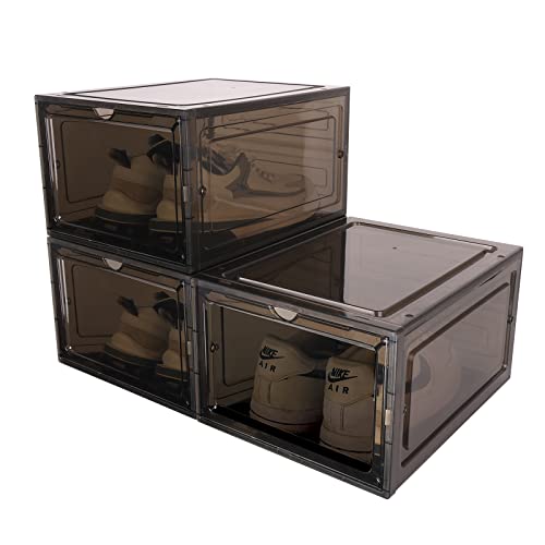 Colmthys Shoe Storage Boxes, Clear Plastic Stackable Shoe Organizer Sneaker Boot Shoe Display Case For Closet Collection Storage With Lids 3 Pack Black #TOP6