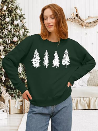 Image of PECHAR Christmas Tree Sweatshirts Women Pine Tree Print Shirts Nature Lover Gift Casual Tee Long Sleeve Xmas Pullover