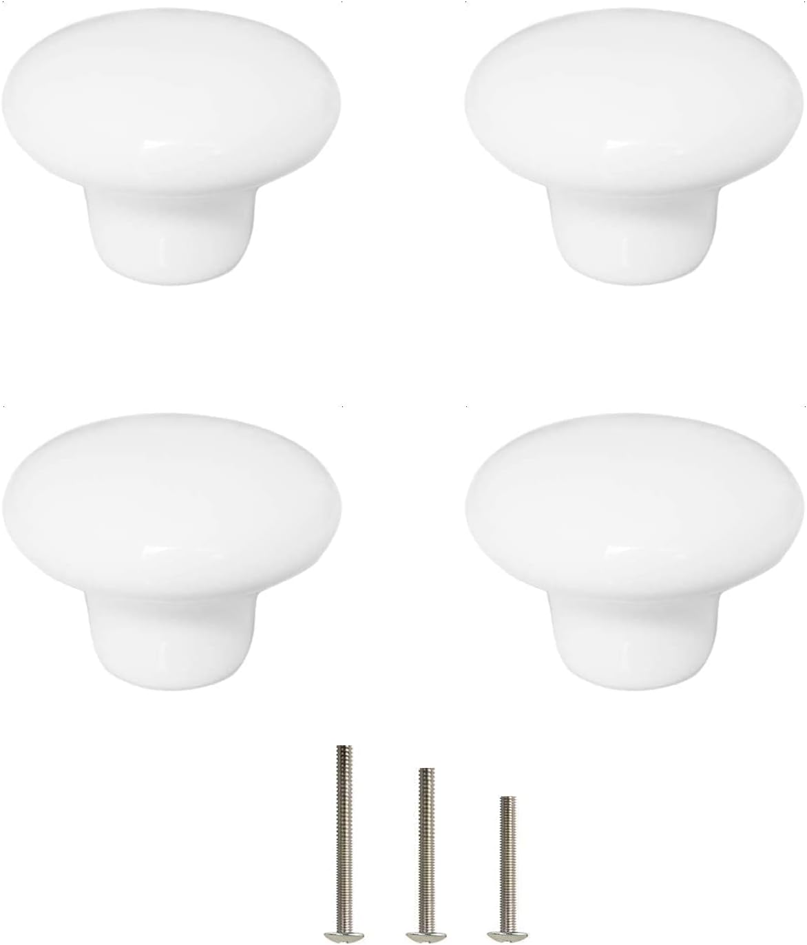 White Cabinet Knobs 4 Pack White Ceramic Knobs Round Drawer Closet Door Pull Knobs 32mm/1.26โ for Dresser Kitchen Cupboard Bathroom Wardrobe with 3-Sized Screws