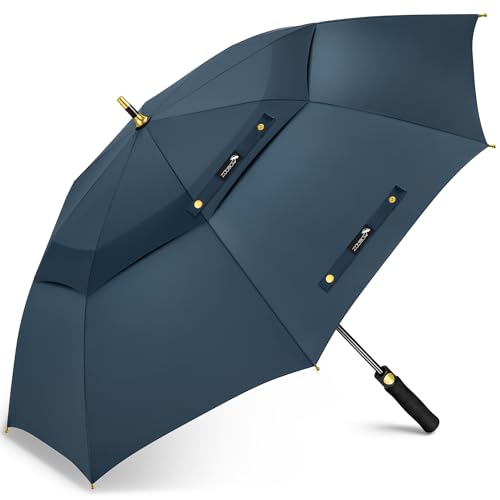ZOMAKE Paraguas de Golf Grande 62 Pulgadas,157cm XXL Paraguas de Lluvia Gigante Resistente al Viento y Duradero con Doble Cubierta Ventilada para 2-3 Personas(Azul Marino A)