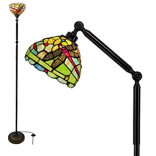 Zjart Torchiere Tiffany Floor Standing Thin Pole Lamp Stained Glass Dragonfly Arched Lamp Swing Arm Angle Adjustable Gooseneck Reading Light Conner Tall Uplight 8*8*72 Inch Decor Living Room Bedroom #TOP27
