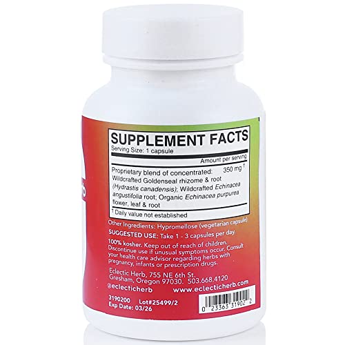 Eclectic Institute Raw Fresh Freeze-Dried Non-Gmo Echinacea - Goldenseal | Immune, Respiratory, And Digestive Health | 90 Ct (350 Mg) #TOP2