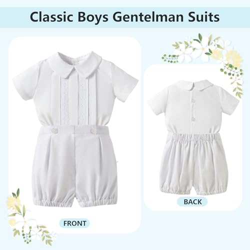 Booulfi Baptism White Suit for Baby Boys Christening Wedding Formal Suit Birthday Outfits Shirt Suspender Pant for Boys2