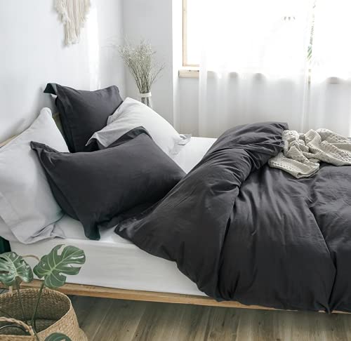 Phf Linen Duvet Cover Set King, Upgraded French Linen Blend Duvet Cover Set, Comfy Elegant Comforter Cover Set For Hot Sleepers, 1 Duvet Cover And 2 Pillowshams, 106"X 92", Dark Grey Blackish #TOP5