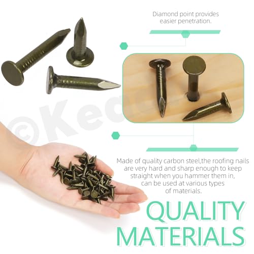 Keadic 400Pcs 3/4 1 1-1/4 Stahl Dachfilz Nägel Sortiment Set, 20/25/30mm Breitkopf Pins Haus Hardware Nagel für Dachfilz Isolierfolie Schaumbrett Befestigung (3/4 & 1 & 1-1/4)