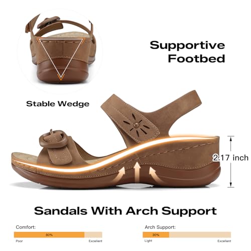 Image of SHIBEVER Wedge Sandals Women Comfortable: Low Heel Wedges Casual Summer | Lightweight All Day Walking Elastic Ankle Strap Open Toe Dressy 2026 Cushioned Womens Shoes