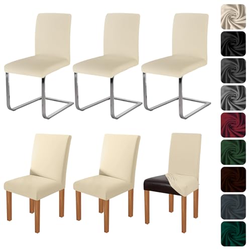 Juego de 6 fundas elásticas para silla, para comedor, extraíbles, lavables, para cocina, restaurante, hotel, banquete, boda (beige)