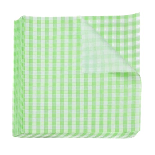 QUARKZMAN 300pcs Papel Antigrasa a Cuadros, Papel para Envolver Alimentos Encerado Envoltura Alimentaria para Cámping Picnic Cesta Fritas Hamburguesa Sándwiches, Verde, 22x22cm